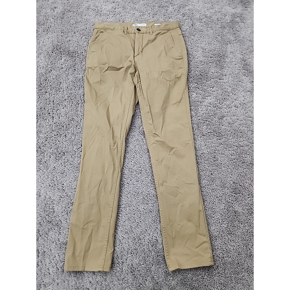Zara Chino Pants Mens 31 Beige Slim Fit Stretch Twill Trousers Smart Casual
